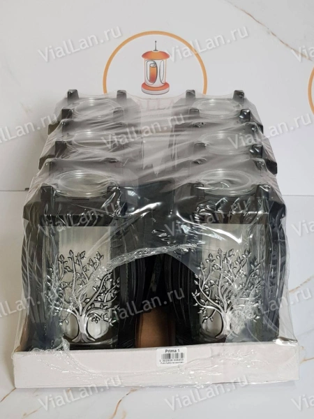 Лампада стеклянная Дерево Серебро Prima 8 (размер 24*12*12 см, корпус прямоугольный, колба прозрачное стекло, пластик черный, Дерево, цвет Серебро, в упаковке 6 шт.) арт:1925
